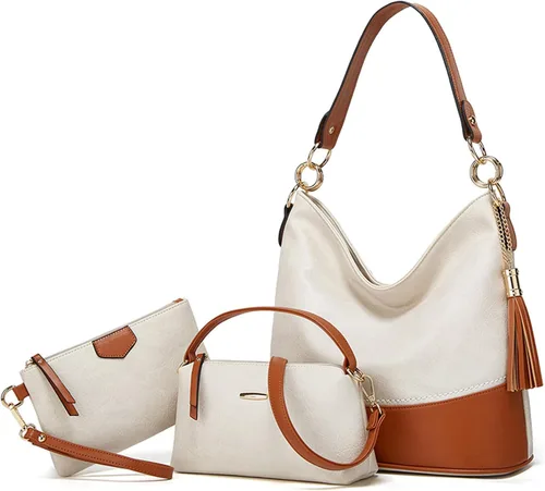 Vista 10 de Bolso grande de cuero suave de 3 piezas para mujer, elegante bolso de hombro Hobo con asa superior