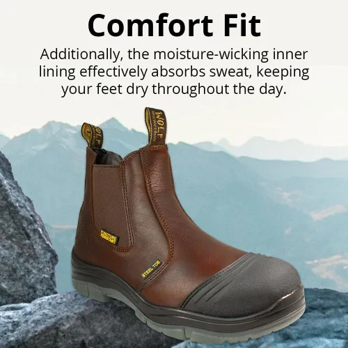 Vista 5 de WOLF Work Boot 100% Genuine Upper Leather Oil, Slip, Impact, Puncture Resistant Electrical Hazards Non-Slip Rubber Sole Puntera de acero
