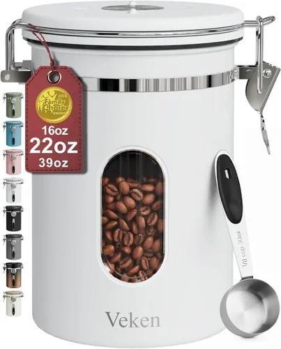Vista 17 de Veken Recipiente de café con ventana, recipiente hermético de almacenamiento de alimentos de cocina de acero inoxidable con tapas, rastreador