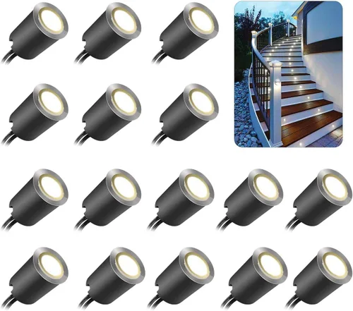 Vista 9 de SMY Lighting Paquete de 10 kits de luces LED empotrables para terraza con carcasa protectora, 32 mm, luz blanca cálida, IP67 impermeable, 12 V
