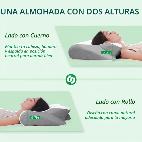 Vista 5 de Almohada cervical de espuma viscoelástica, almohada ergonómica 2 en 1 de apoyo para el cuello con reposabrazos y orificio para las orejas, almohada