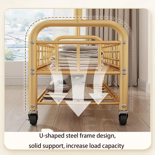 Vista 4 de Perchero de pie con ruedas, resistente para almacenamiento, dorado, para colgar ropa, zapatos, bolsas, bufandas, corbatas, ideal para oficinas