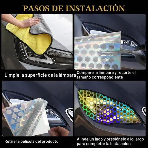 Vista 4 de 2 Calcomanías Universales para Luz Trasera de Automóvil Tipo Panal, Lámina Autoadhesiva de Tinte DIY para Automóvil para Cubierta y Moldura de Luz