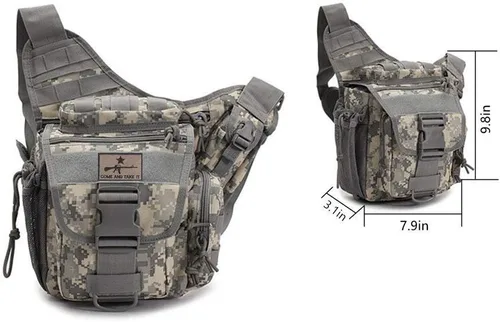 Vista 3 de KLAU bolsa bandolera de Deporte exterior Militar Hombres y Mujeres multifunción táctica Messenger con parche para la caza Senderismo Ciclismo