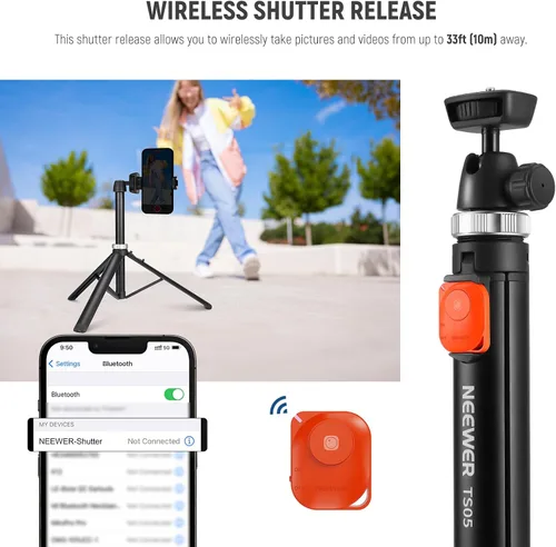 Vista 8 de NEEWER Trípode para teléfono celular y cámara con control remoto y soporte para teléfono compatible con iPhone GoPro Canon Sony DSLR, trípode de 160