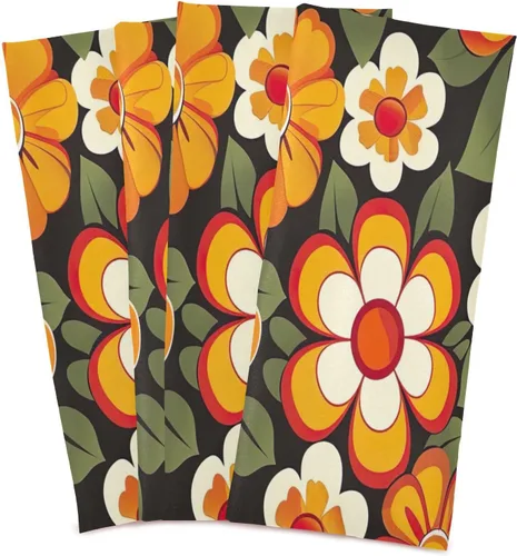 Vista 2 de GAIREG Orange Retro Hippie Flowers Drying Dish Towels for Kitchen, 28x18 Inch Decorative Rags for Kitchen