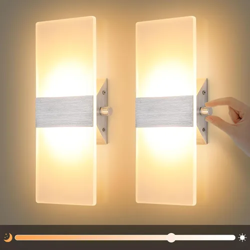 Vista 8 de Lightess Apliques de pared modernos con interruptor regulable. Lámpara de pared LED de 12 W, de acrílico, con luz superior e inferior