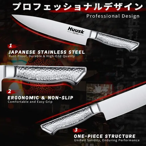 Vista 3 de Huusk Juego de 3 cuchillos de chef, juego de cuchillos japoneses de acero inoxidable aptos para lavavajillas, juegos de cuchillos de cocina ultra