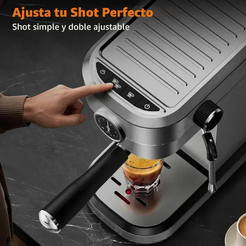 Vista 5 de Máquina de café expreso semiautomática de 20 bar con medidor de Plateado
