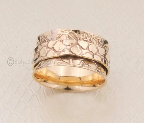 Vista 4 de Spinner Ring Women, 925 Silver Ring, Handmade Ring Silver, Unique Spinner Ring, Worry Spinner Rings, Wide Band Ring, Fidget Spinner Ring, Spinner