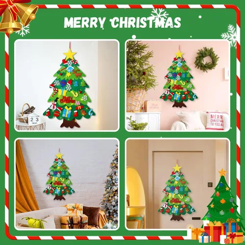 Vista 7 de YCoisini Árbol de Navidad de fieltro para niños pequeños, mi primer árbol de Navidad para niños de 0,9 m, 34 adornos para colgar en la pared