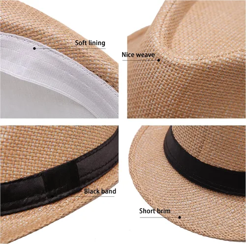 Vista 3 de LADYBRO Sombreros Fedora para hombre sombrero Fedora sombrero de panamá sombrero de paja sombrero de verano paquete de 3 M