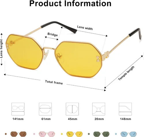 Vista 4 de SOJOS Gafas de sol hexagonales retro para mujer, gafas de sol de polígono de moda, protección UV400, SJ1190