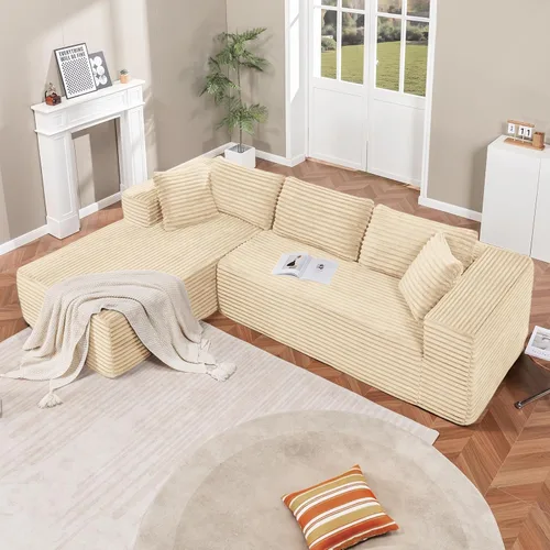 Vista 2 de LUCKLIFE - Sofá seccional modular con chaise en forma de L, sofás sin patas tapizados en pana para sala de estar, sofá cama extragrande, no requiere