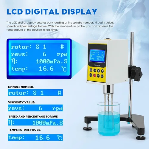 Vista 2 de CGOLDENWALL Viscómetro rotatorio digital Viscómetro rotatorio Medidor de viscosidad Medidor de fluidímetro Newton Viscómetro líquido Pantalla LCD