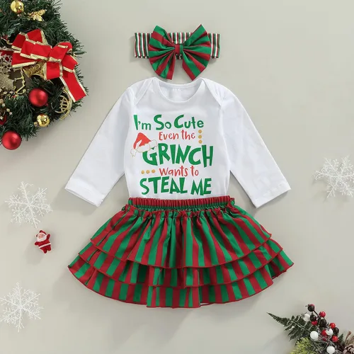 Vista 15 de Sasaerucure Conjunto de ropa de 2 piezas para bebé y niña pequeña con falda tutú a rayas