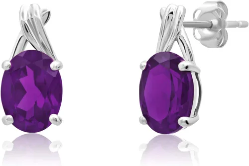 Vista 8 de 14K Yellow or White Gold 8x6mm Gemstone Oval Drop Stud Earrings for Women Azul zafiro creado
