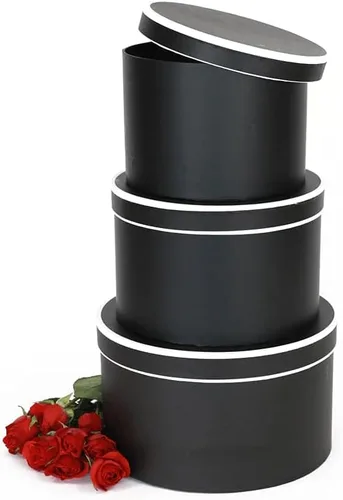 Vista 2 de UNIKPACKAGING Caja de flores redonda de alta calidad, cajas de regalo para arreglos florales y de regalo, juego de 3 piezas (L/M/S)