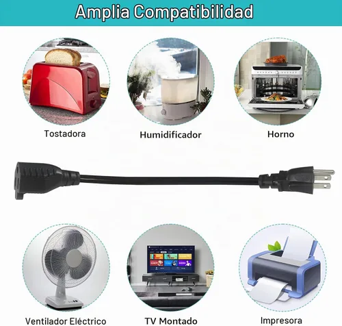 Vista 6 de Cable de extensión de alimentación corto de 1 pie de 1 pie – Cable de extensión corto de 3 clavijas para interiores SJT 16 AWG resistente cable