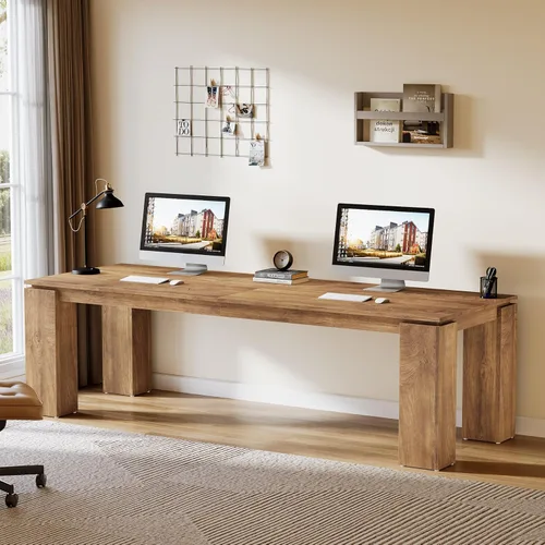 Vista 6 de Tribesigns Escritorio de madera para dos personas de 86 pulgadas, moderno escritorio doble para computadora, mesa de estación de trabajo extra larga
