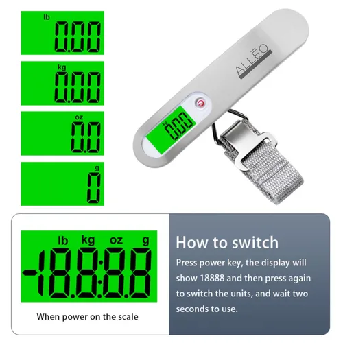 Vista 2 de Alleo Báscula de equipaje para viaje de 110 libras, báscula de equipaje precisa digital de viaje, pesadora portátil de mano con pantalla LCD