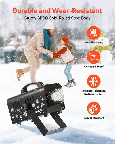 Vista 4 de VEVOR Máquina de nieve portátil de 800 W, máquina de nieve portátil inalámbrica remota con tanque y mango de 1 litro, fabricante de copos de nieve