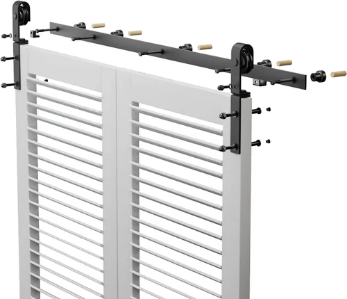 Vista 7 de CCJH Kit de riel deslizante de 3 pies/36 pulgadas para puerta de granero plegable resistente para 2 puertas (sin puerta de madera, solo hardware)