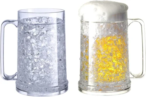 Vista 3 de Juego de 2 tazas de hielo de gel de doble pared para congelador, transparentes, 16 onzas, color blanco