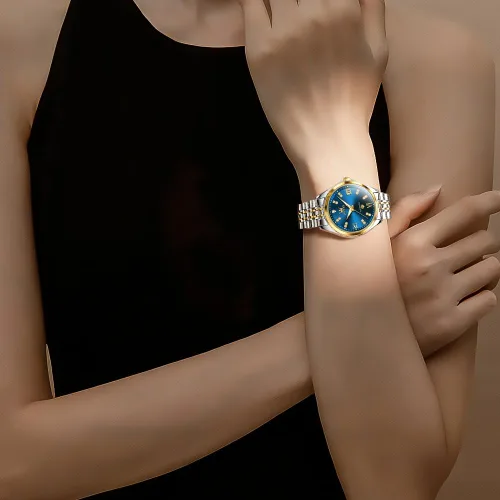 Vista 2 de OLEVS - Reloj automático de lujo para mujer con diamantes, fecha, clásico, de cuerda automática, relojes de pulsera luminosos e impermeables