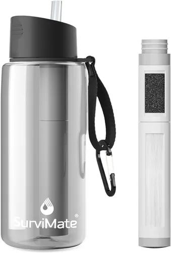 Vista 29 de SurviMate - Botella de agua filtrada con ultrafiltración de 5 etapas de Negro