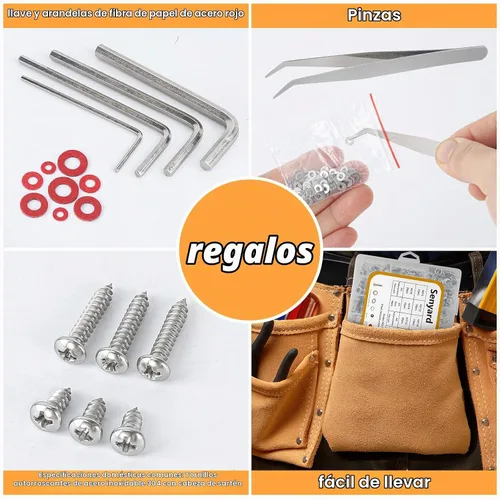Vista 3 de Tuercas y pernos M2 M3 M4 M5, surtido de pernos métricos de acero inoxidable 304 (arandelas de bloqueo y planas), surtido de tornillos métricos