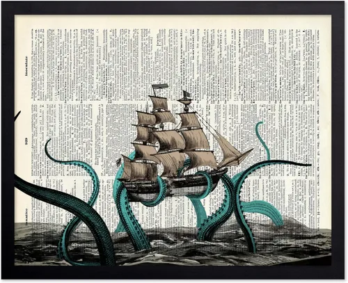 Vista 97 de Poster Master Póster de pulpo para parejas, póster de diccionario, arte Kraken, regalo romántico para él, ella, amantes, decoración náutica