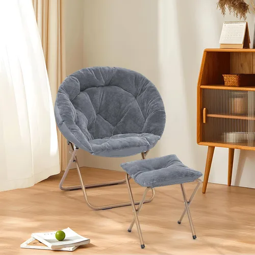 Vista 6 de Cómoda silla con platillo, silla de sala de estar, silla plegable acolchada suave de piel sintética, silla de luna cómoda para sala de estar
