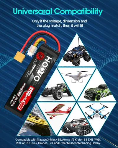 Vista 7 de HOOVO 4S Lipo - Batería 9200mAh 14.8V 100C con enchufe XT90, placas de metal, funda suave para RC Truck Truggy Buggy Tank RC Car Racing Hobby