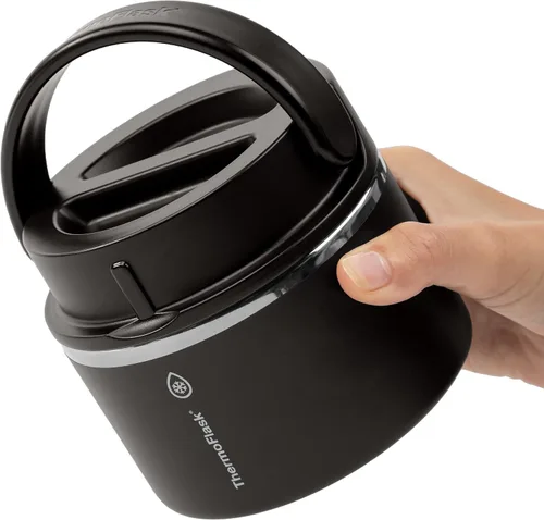 Vista 3 de ThermoFlask Tarro de alimentos aislado con tapa a prueba de fugas (12 onzas, negro) - Recipientes de alimentos de acero inoxidable para comidas