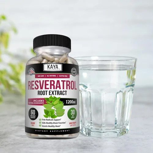 Vista 7 de Kaya Naturals - Cápsulas de resveratrol - Suplemento antienvejecimiento - Antioxidantes con apoyo cerebral - Beneficios máximos - 60 cápsulas