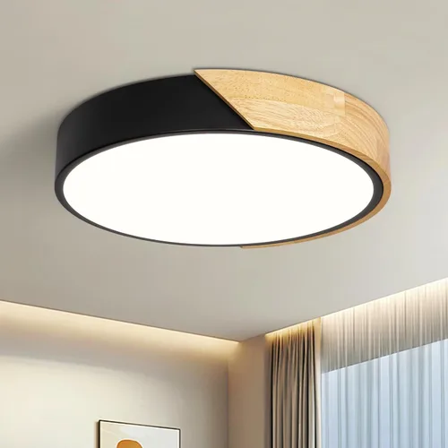 Vista 23 de Lámpara de techo LED moderna, lámpara de techo minimalista de madera empotrada, 4000 K no regulable, lámpara de iluminación circular con pantalla