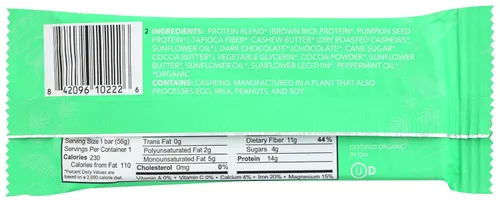 Vista 2 de Aloha Barras de proteína de menta y chocolate orgánico, 0.49 oz de proteína a base de plantas, certificado orgánico USDA, sin gluten y sin OMG, 1.98