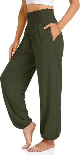 Vista 4 de UEU Pantalones de yoga holgados casuales para mujer, cintura alta, cómodos, holgados, con bolsillos