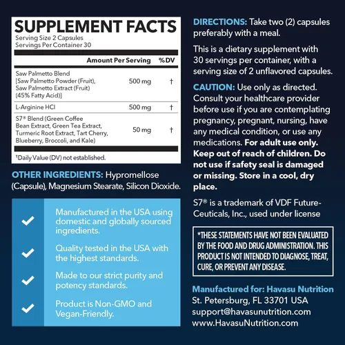 Vista 2 de Saw Palmetto 500 mg y L-Arginina 500 mg – Salud de la próstata y suplementos de óxido nítrico para hombres – 60 unidades – Apoyo a la función
