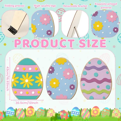 Vista 2 de GlikCeil 3 letreros de madera de Pascua de 17 pulgadas para porche, decoración rústica de bienvenida para fiestas de primavera, fiestas, jardín