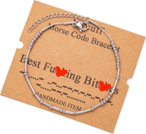 Vista 205 de JoycuFF Pulseras inspiradoras de código morse para mujeres, cuentas de plata, joyería con mantra de motivación, regalos para ella