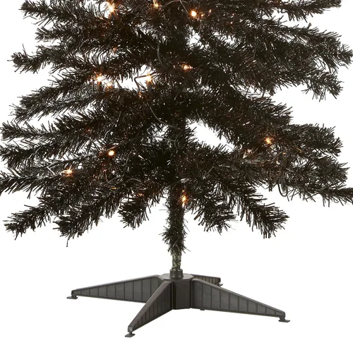 Vista 3 de árbol de Navidad, de 4 pies, con hojas de espumillón azules, soporte plástico y 70 luces claras (TT33-304-40), de National Tree