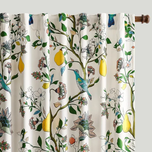 Vista 31 de MUSSEL Cortinas florales de terciopelo de 63 pulgadas de largo, cortinas botánicas de lujo para oscurecer la habitación, 2 paneles de colibrí