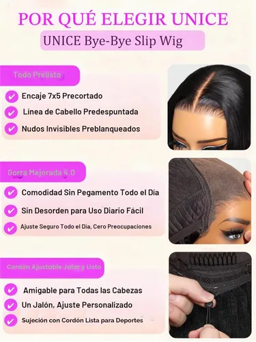 Vista 6 de UNICE Adiós a los Nudos - Peluca de onda corporal 7x5, con encaje HD frontal precortado, pelo humano con cordón elástico de tracción, balayage