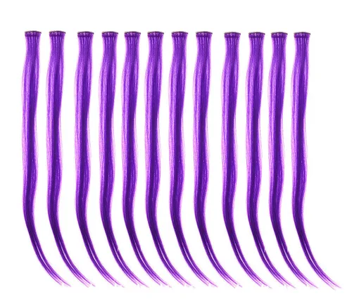 Vista 20 de SWACC 12 extensiones de cabello lacio de un color con clip, para mujer, extensiones de cabello sintético con rayas de color (rubio beige)