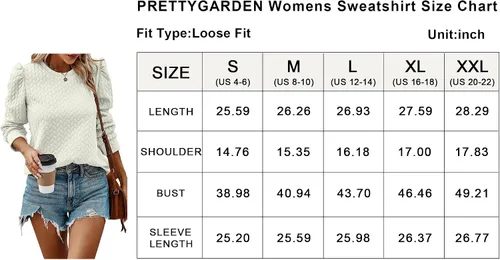 Vista 6 de PRETTYGARDEN Puff Sleeve Sweatshirt Fall Casual Texture Western Pullovers Tops