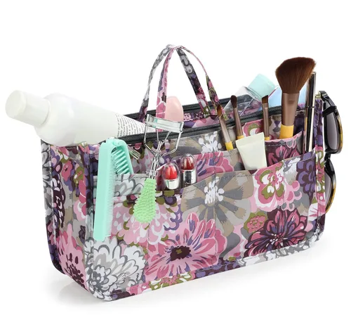 Vista 9 de Micom Organizador de cosméticos extensible, con estampado, asas, 13 bolsillos, para cartera de mujer, L, Swallow