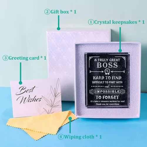 Vista 5 de Movdyka Regalo de Cristal Grabado para Jefe que se Va para Mujeres y Hombres, Grandes Regalos de Apreciación para la Mejor Señora Jefe, Decoración