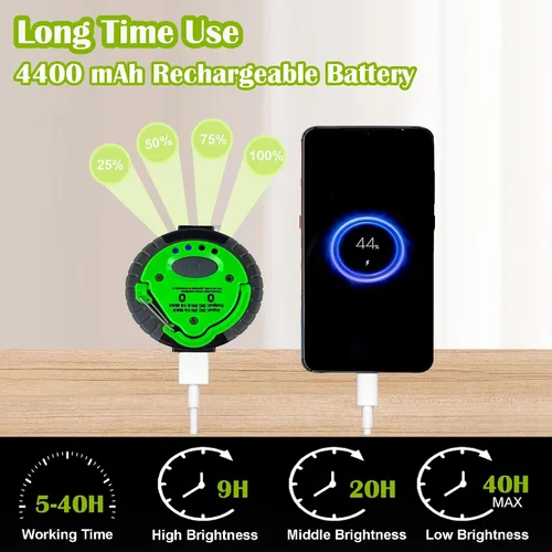 Vista 3 de LIT-PaTH - Linterna LED para campamento, luz recargable con base magnética, 4400 mAh, kit de supervivencia para emergencias, huracanes, cortes